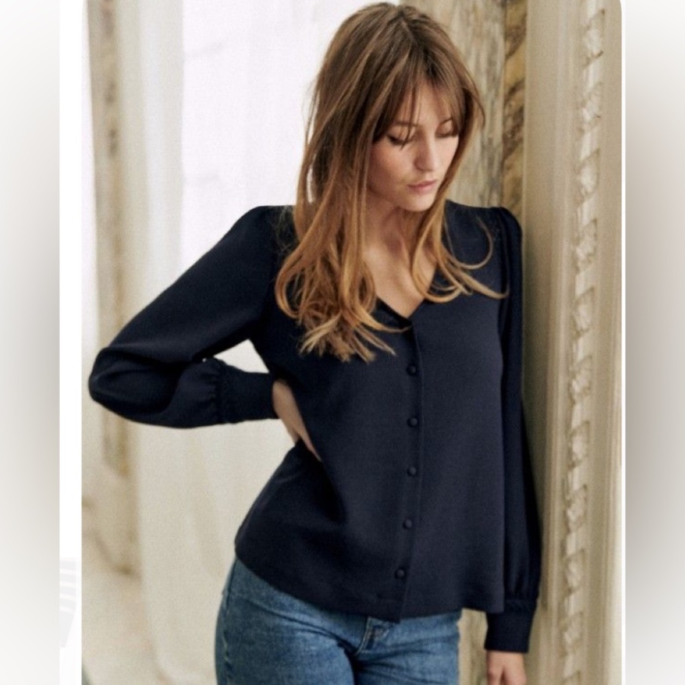 SEZANE Ella Shirt 36 4 Navy